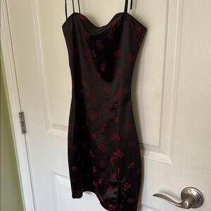 Motel Black and Red Spaghetti Tie Strap Mini Dress